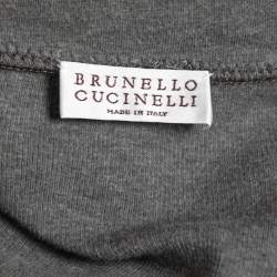Pre Owned Brunello Cucinelli Grey Cotton Knit V-Neck Half Sleeve T-Shirt S