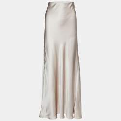 Brunello Cucinelli Beige Silk Satin High Waist Maxi Skirt M