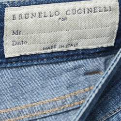 Pre Owned Brunello Cucinelli Blue Washed Denim Traditional Fit Jeans L Waist 32"