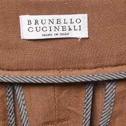 Pre Owned Brunello Cucinelli Brown Linen Blend Pleat Detailed Bermuda Shorts M