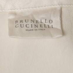 Pre Owned Brunello Cucinelli Cream Satin Silk V-Neck Sleeveless Blouse L