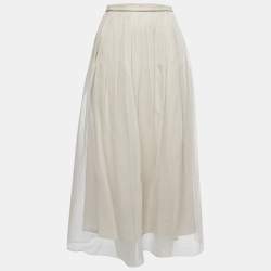 Brunello Cucinelli Beige Silk Pleated Midi Skirt M