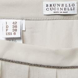 Brunello Cucinelli Beige Silk Pleated Midi Skirt M
