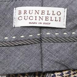 Pre Owned Brunello Cucinelli  Beige/Blue Checked Linen Wide Leg Pants M