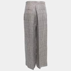Pre Owned Brunello Cucinelli  Beige/Blue Checked Linen Wide Leg Pants M