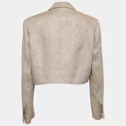 Brunello Cucinelli Beige Metallic Linen Open Cropped Blazer M