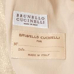 Pre Owned Brunello Cucinelli Beige/Metallic Linen Double-Breasted Blazer S