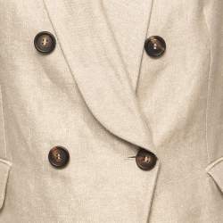 Pre Owned Brunello Cucinelli Beige/Metallic Linen Double-Breasted Blazer S