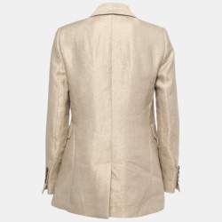 Pre Owned Brunello Cucinelli Beige/Metallic Linen Double-Breasted Blazer S
