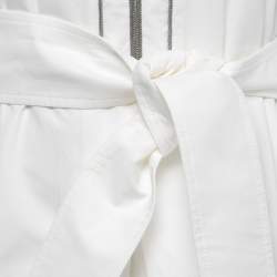 Pre Owned Brunello Cucinelli White Cotton Embellished Tunic Dress XS