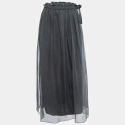 Brunello Cucinelli Grey Silk Midi Skirt S