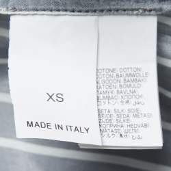 Pre Owned Brunello Cucinelli Grey Striped Cotton & Silk Monili Detail Cut Shoulder Top XS