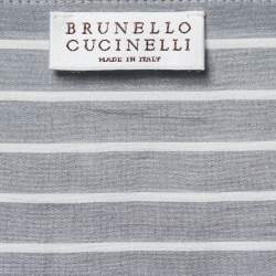 Pre Owned Brunello Cucinelli Grey Striped Cotton & Silk Monili Detail Cut Shoulder Top XS