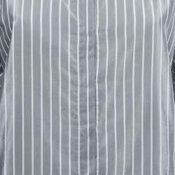 Pre Owned Brunello Cucinelli Grey Striped Cotton & Silk Monili Detail Cut Shoulder Top XS