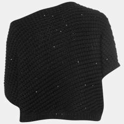 Brunello Cucinelli Black Sequined Cashmere Asymmetrical Knit Top L