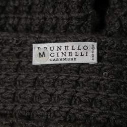 Pre Owned Brunello Cucinelli Grey Sequined Cashmere Asymmetrical Knit Top M