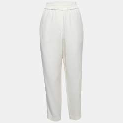 Brunello Cucinelli White Crepe High Waist Tailored Pants M