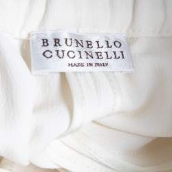 Brunello Cucinelli White Crepe High Waist Tailored Pants M