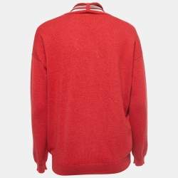 Pre Owned Brunello Cucinelli Red Cashmere V-Neck Tie Detail Sweater M