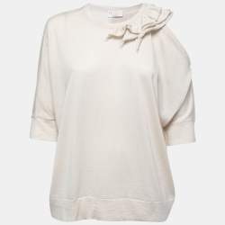 Brunello Cucinelli Cream Cashmere & Silk Ruffled Cut-out Sweater L