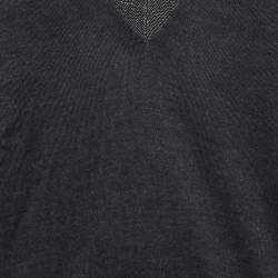 Brunello Cucinelli Charcoal Grey Cashmere Bead Embellished V-Neck Sweater L