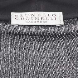 Brunello Cucinelli Charcoal Grey Cashmere Bead Embellished V-Neck Sweater L