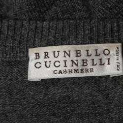 Pre Owned Brunello Cucinelli Charcoal Grey Cashmere V-Neck Sweater L