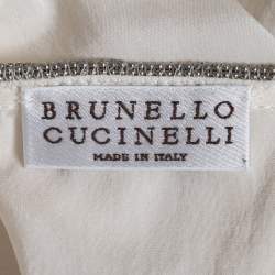 Brunello Cucinelli White Silk Beaded Strings Sleeveless Top XL