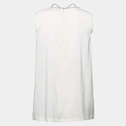Brunello Cucinelli White Silk Beaded Strings Sleeveless Top XL