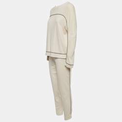 Brunello Cucinelli Cream Stretch Cotton Top & Joggers Set M