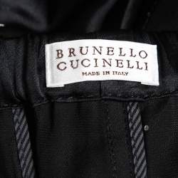 Pre Owned Brunello Cucinelli Black Satin Side Stripe Detail Trousers S