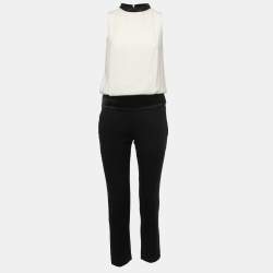 Brunello Cucinelli Cream/Black Embellished Neck Detailed Sleeveless Jumpsuit XS