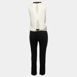 Brunello Cucinelli Cream/Black Embellished Neck Detailed Sleeveless Jumpsuit XS