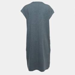 Pre Owned Brunello Cucinelli Grey Logo Embroidered Cotton Sleeveless Short Dress XXL