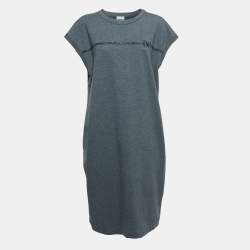 Pre Owned Brunello Cucinelli Grey Logo Embroidered Cotton Sleeveless Short Dress XXL