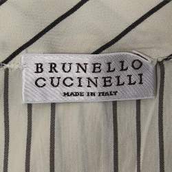 Brunello Cucinelli Off White Striped Sleeveless A-Line Blouse M
