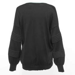 Pre Owned Brunello Cucinelli Black Cotton Knit V-Neck Jumper XL