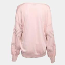 Pre Owned Brunello Cucinelli Pink Cotton Knit V-Neck Jumper XL