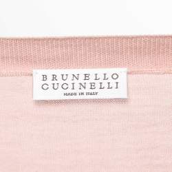 Pre Owned Brunello Cucinelli Pink Cotton Knit V-Neck Jumper XL