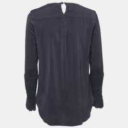 Pre Owned Brunello Cucinelli Grey Stretch Silk Long Sleeve Blouse S