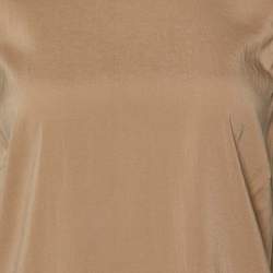 Pre Owned Brunello Cucinelli Beige Silk High Neck Sleeveless Top L