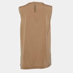 Pre Owned Brunello Cucinelli Beige Silk High Neck Sleeveless Top L