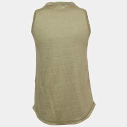 Brunello Cucinelli Green Linen Blend Beaded Sleeveless Top XS