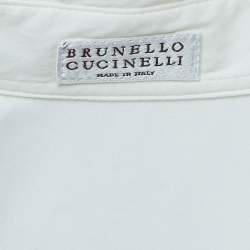 Brunello Cucinelli Off White Embellished Cotton Blend Button Front Shirt XS