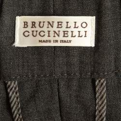 Brunello Cucinelli Grey Wool Blend Side Stripe Detailed Drawstring Trousers M