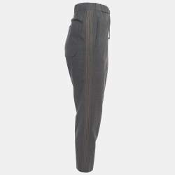 Brunello Cucinelli Grey Wool Blend Side Stripe Detailed Drawstring Trousers M