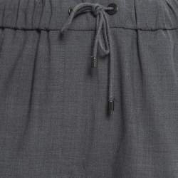 Brunello Cucinelli Grey Wool Blend Side Stripe Detailed Drawstring Trousers M