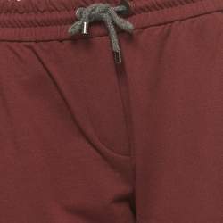 Brunello Cucinelli Burgundy Cotton Beaded Jogger Pants S