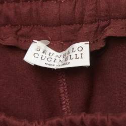 Brunello Cucinelli Burgundy Cotton Beaded Jogger Pants S