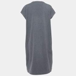 Pre Owned Brunello Cucinelli Grey Logo Embroidered Cotton Midi Dress XXL